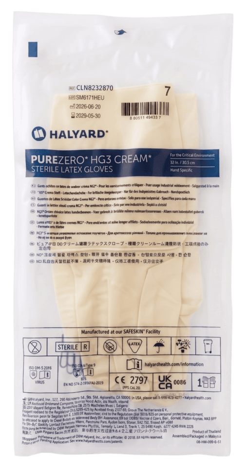 HALYARD PUREZERO HG3 cream sterile latex cleanroom gloves sample pack